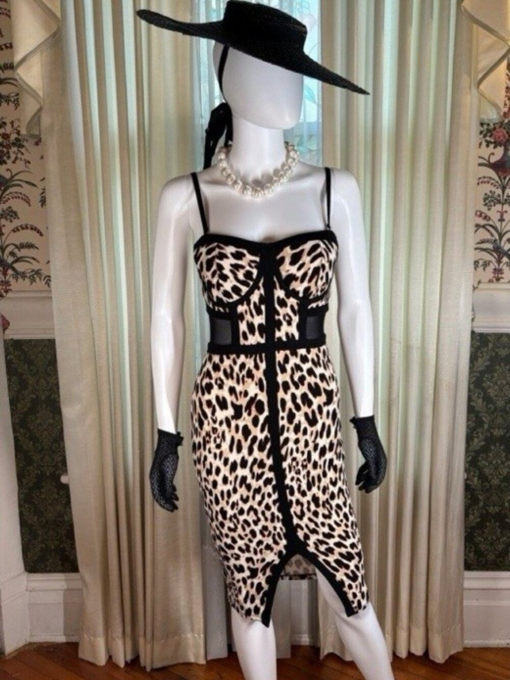 Material Girl Leopard Mesh Cutout Stretch Wiggle Bodycon Dress Fits S Pinup